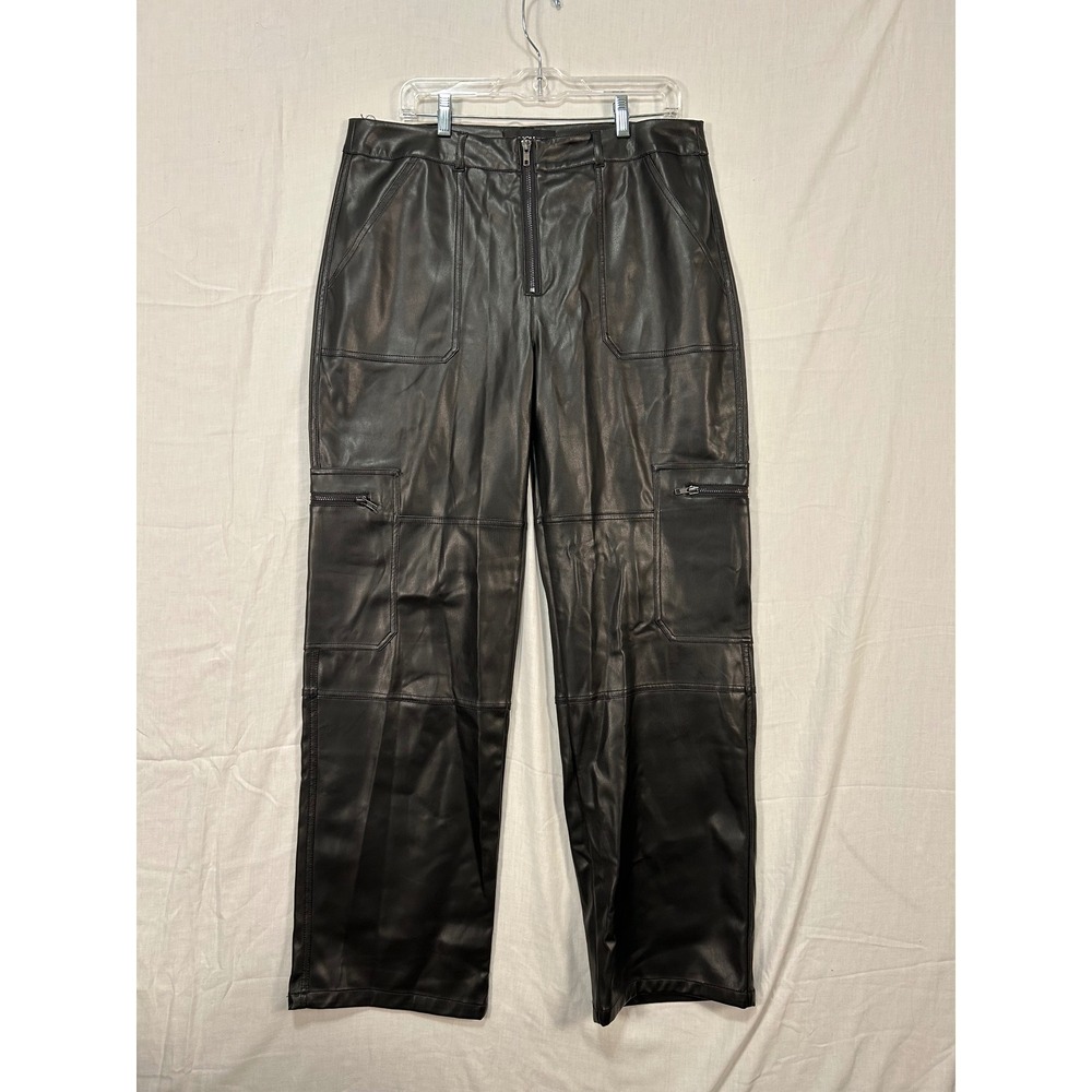 Fashion Nova Women Black Faux Leather‎ Cargo Pants High Rise Straight Leg XL